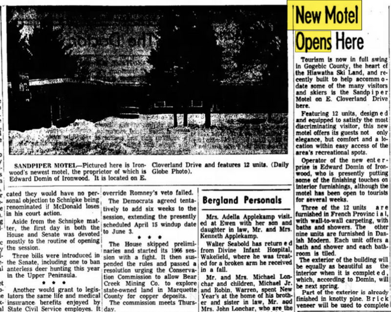 Classic Motor Inn (Sandpiper Motel) - Jan 13 1966 Article (newer photo)